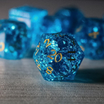 Blue Lightning Glass Cracked Glass DND Dice Set
