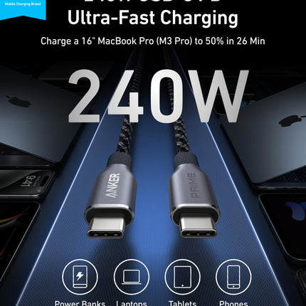 Anker Prime USB-C to USB-C Cable (240W, Upcycled-Braided)