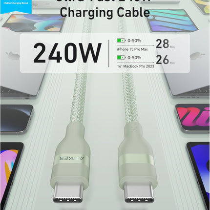 Anker USB-C to USB-C Cable (3 ft / 6 ft, 240W, Upcycled-Braided)