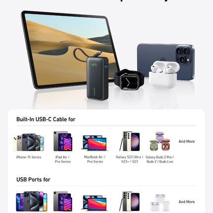 Anker Nano Power Bank (30W, Built-In USB-C Cable)