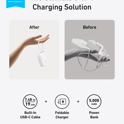 Anker Power Bank (30W, 5k,  Fusion, Built-In USB-C Cable)