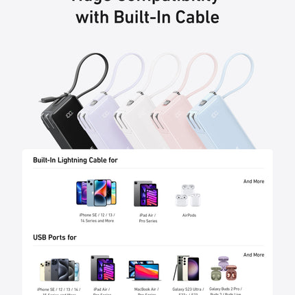 Anker Power Bank (10K, Fusion, Built-In Cable)