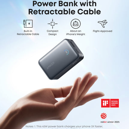 Anker Nano Power Bank (10K, 45W, Built-In Retractable USB-C Cable)