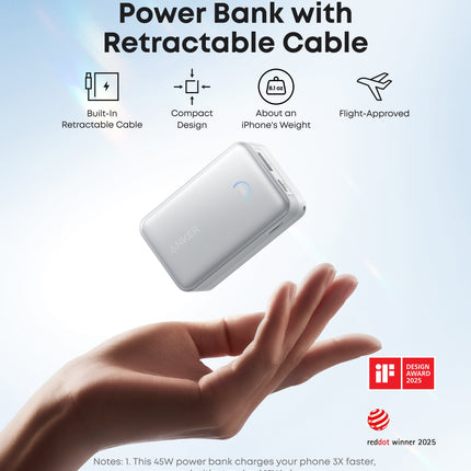 Anker Nano Power Bank (10K, 45W, Built-In Retractable USB-C Cable)