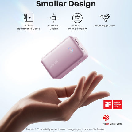 Anker Nano Power Bank (10K, 45W, Built-In Retractable USB-C Cable)