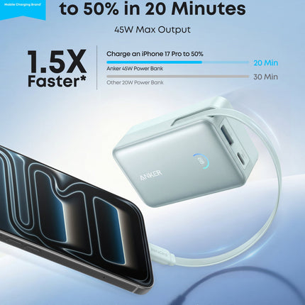 Anker Nano Power Bank (10K, 45W, Built-In Retractable USB-C Cable)