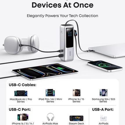 Anker Laptop Power Bank (25K, 165W, Built-In and Retractable Cables)