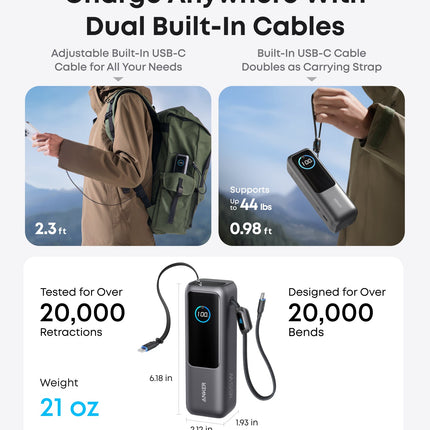 Anker Laptop Power Bank (25K, 165W, Built-In and Retractable Cables)