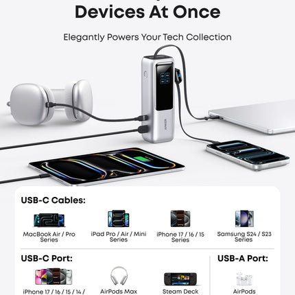 Anker Laptop Power Bank (25K, 165W, Built-In and Retractable Cables)