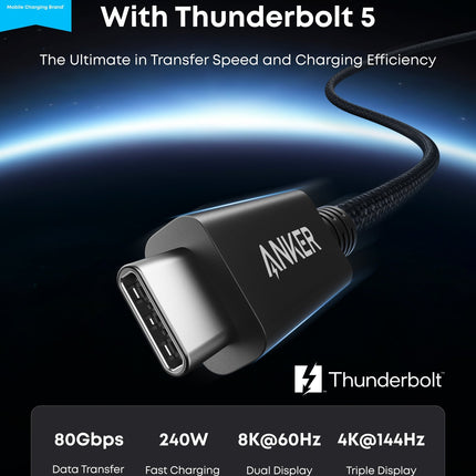 Anker Prime Thunderbolt 5 Cable (3.3 ft, 80Gbps, 240W)