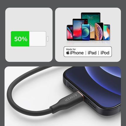 Anker <b>641</b> USB-C to Lightning Cable (Flow, 3 ft Silicone)