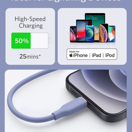 Anker <b>641</b> USB-C to Lightning Cable (Flow, 3 ft Silicone)