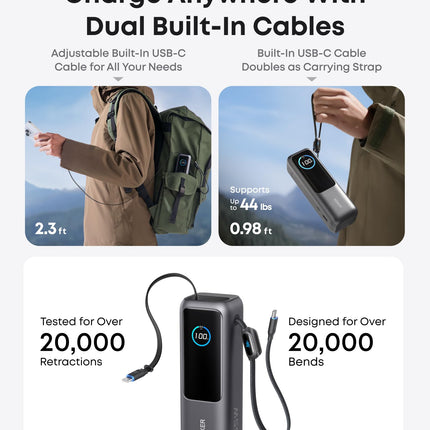 Anker Laptop Power Bank (25K, 165W, Built-In and Retractable Cables)