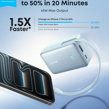 Anker Nano Power Bank (10K, 45W, Built-In Retractable USB-C Cable)