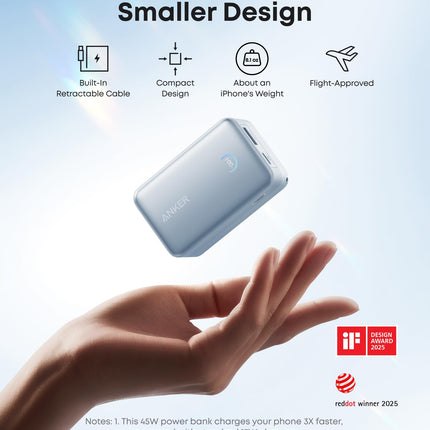 Anker Nano Power Bank (10K, 45W, Built-In Retractable USB-C Cable)