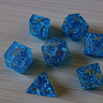 Blue Lightning Glass Cracked Glass DND Dice Set