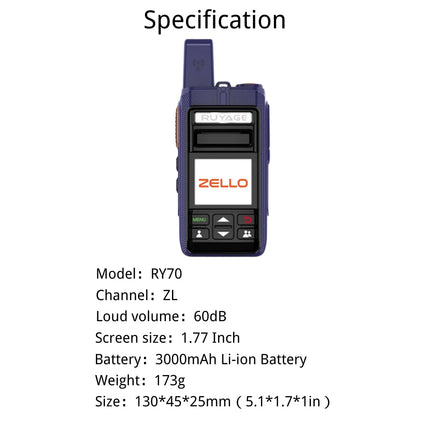 RUYAGE RY70 Zello 4G LTE PoC Radio Long Range Nationwide Walkie Talkie
