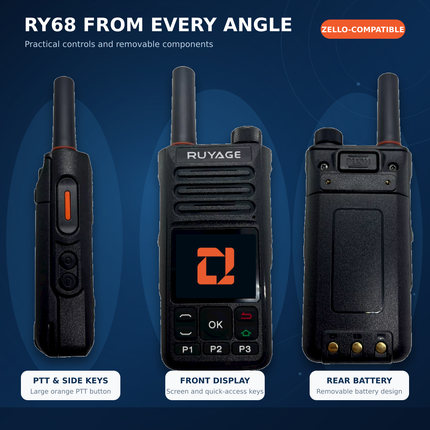 RUYAGE RY68 Zello-Compatible 4G LTE/WiFi Walkie Talkie – 4000mAh