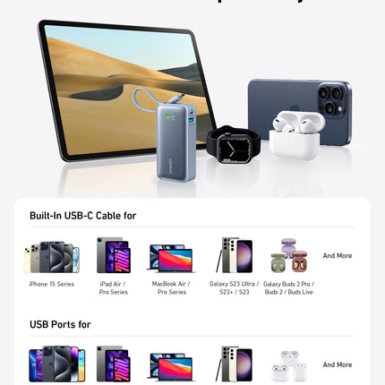 Anker Nano Power Bank (30W, Built-In USB-C Cable)