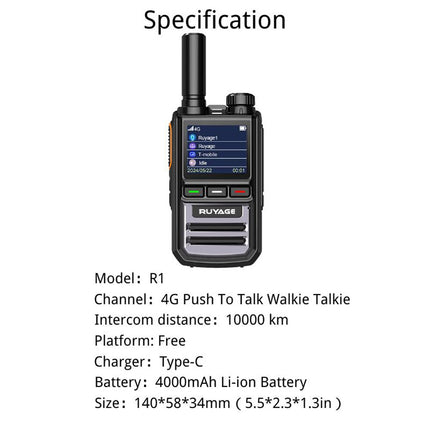 RUYAGE R1 4G LTE PoC Radio Long Range Nationwide Walkie Talkie