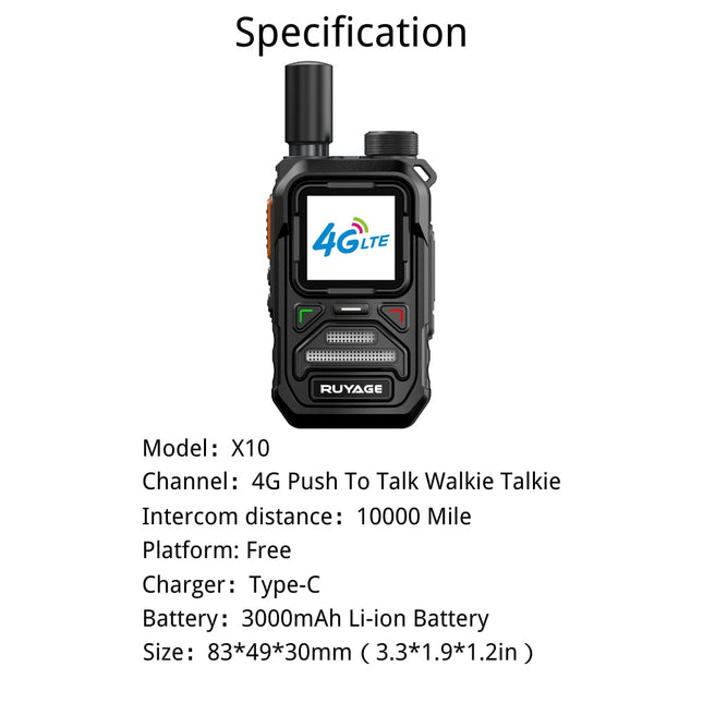 RUYAGE X10 4G LTE PoC Radio Long Range Nationwide Walkie Talkie