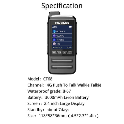 RUYAGE IP67 Waterproof 4G LTE PoC Radio Long Range Walkie Talkie