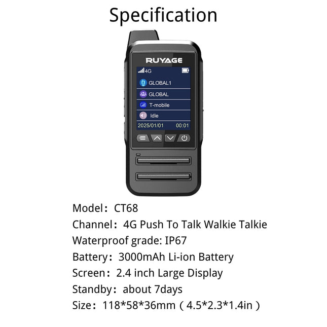 RUYAGE IP67 Waterproof 4G LTE PoC Radio Long Range Walkie Talkie