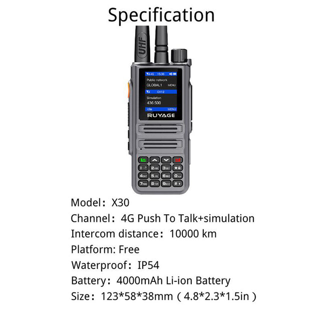 RUYAGE X30 Dual Mode 4G LTE PoC & Analog Walkie Talkie Long Range