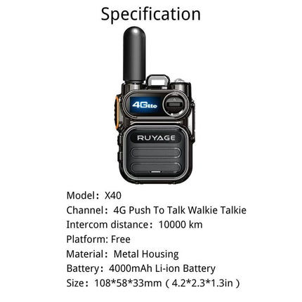 RUYAGE X40 4G LTE PoC Radio Long Range Nationwide Walkie Talkie