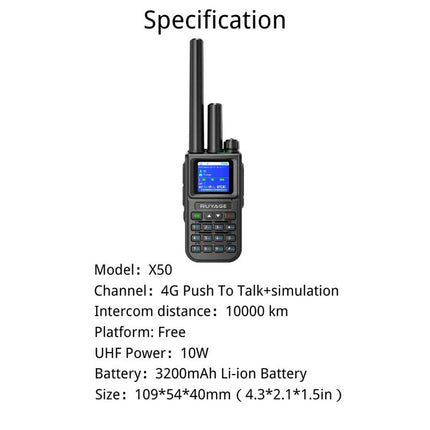 RUYAGE X50 Dual Mode 4G LTE PoC & Analog Walkie Talkie Long Range