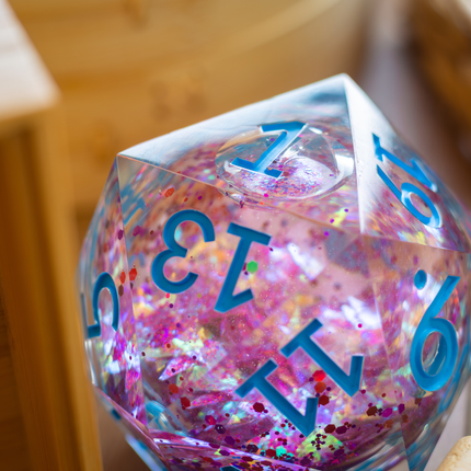 Massive Pastel Pink Baby Blue Glitter Liquid Core 95MM Chonk Handmade Resin Dice And Box