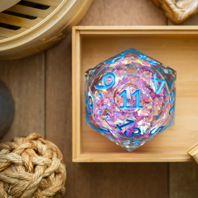 Massive Pastel Pink Baby Blue Glitter Liquid Core 95MM Chonk Handmade Resin Dice And Box