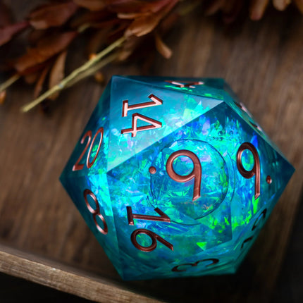 Massive Sea Green Teal Liquid Core 95MM Chonk Handmade Resin Dice And Box