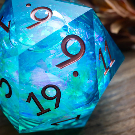 Massive Sea Green Teal Liquid Core 95MM Chonk Handmade Resin Dice And Box