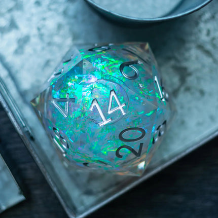 Massive Silver And Foil Liquid Core 95MM Chonk Handmade Resin Dice And Box