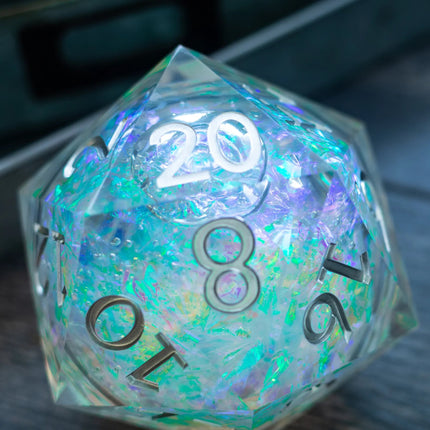 Massive Silver And Foil Liquid Core 95MM Chonk Handmade Resin Dice And Box