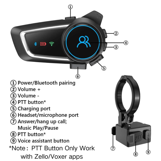 RUYAGE Zello Motorcycle Helmet Bluetooth Headset Wireless PTT Intercom