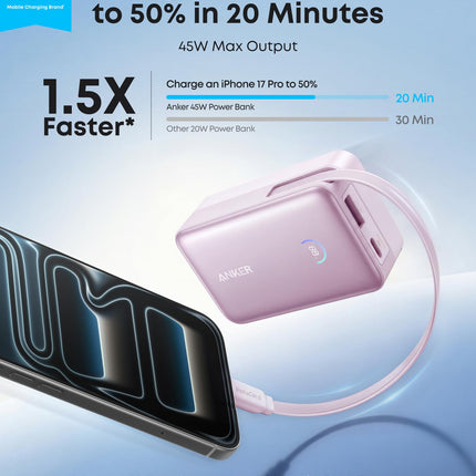 Anker Nano Power Bank (10K, 45W, Built-In Retractable USB-C Cable)