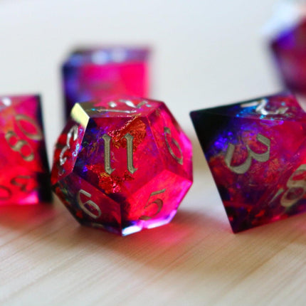 Pink/Silver Handmade Sharp Edge Resin DND Dice Set