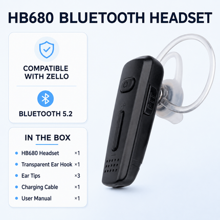 RUYAGE HB680 Bluetooth PTT Earpiece for Zello PoC Radios