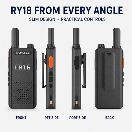 RUYAGE RY18 Ultra-Thin UHF Analog Walkie Talkie – One-Key Pairing