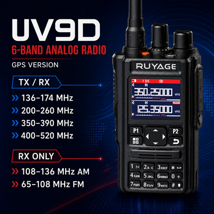 RUYAGE UV9D 6-Band GPS Bluetooth Analog Walkie Talkie