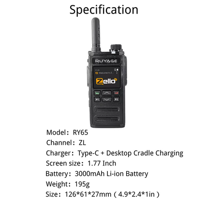 RUYAGE RY65 Zello 4G LTE PoC Radio Long Range Nationwide Walkie Talkie