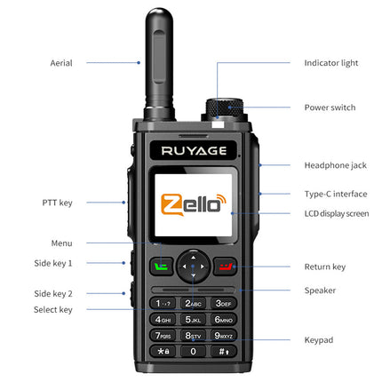 RUYAGE RY98 Zello 4G LTE PoC Radio Long Range Nationwide Walkie Talkie