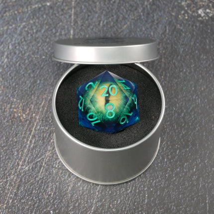 Remorhaz's Eye | Giant D20 Moving Eye DnD Dice | Acrylic RPG Gaming Dice