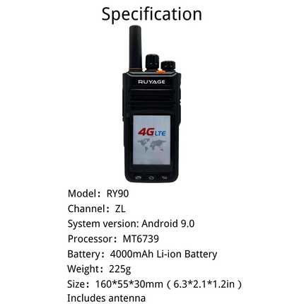 RUYAGE RY90 Touch Screen Zello 4G LTE PoC Radio Walkie Talkie