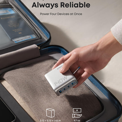 Anker Charger (140W, 4-Port, PD 3.1) with USB-C Cable