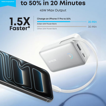 Anker Nano Power Bank (10K, 45W, Built-In Retractable USB-C Cable)