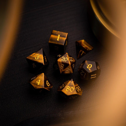 Yellow Tigers Eye Gemstone DND Dice Set