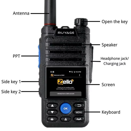 RUYAGE ZL50 Zello 4G LTE PoC Radio Long Range Nationwide Walkie Talkie